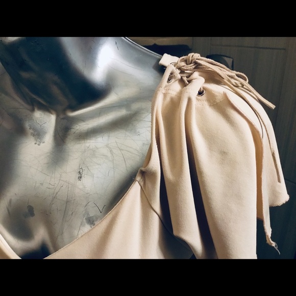 V Neck Dressy Top with Lace Up Cap Sleeves - Picture 3 of 4